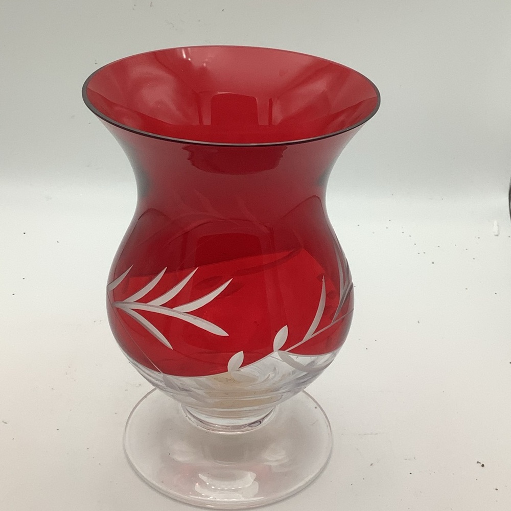 Lenox Ruby Glass Hurricane Candle Holder with Ribbon  Crystal